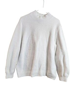 Lands End Super Fuzzy Mock Turtle Neck Sweater White Womens Plus Size 18